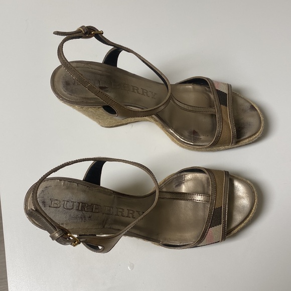 Burberry House Check Pattern Canvas Espadrille Wedge Heels - Picture 5 of 16